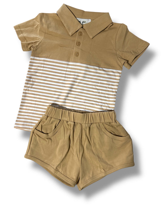 Boys Polo & Shortie Set-TAN