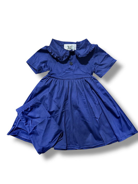 Navy Ruffle Collar Dress