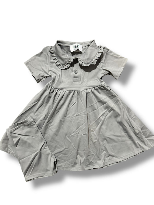 Gray Ruffle Collar Dress