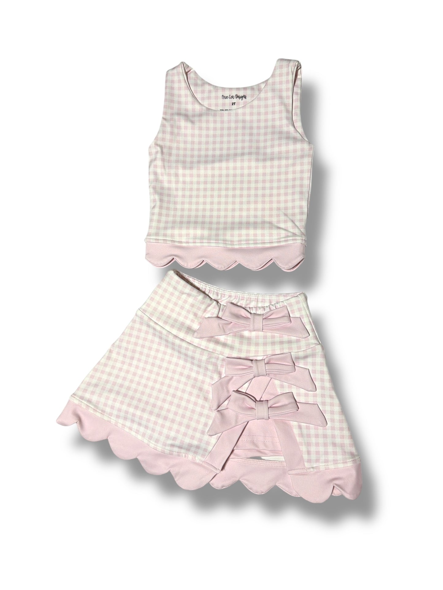 Gingham Scalloped Skort Set Pink