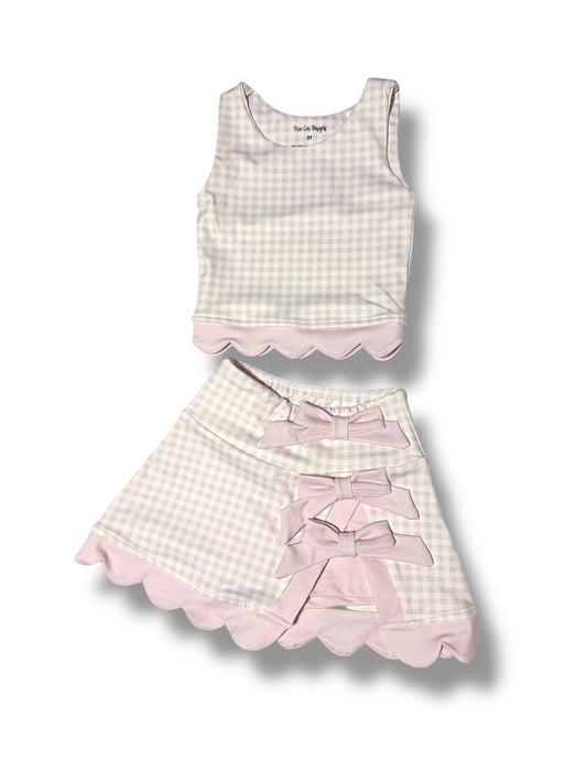 Gingham Scalloped Skort Set Pink