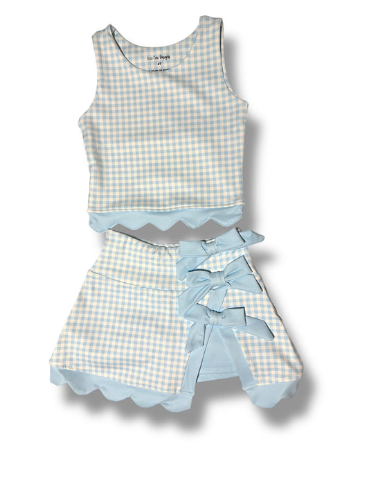 Gingham Scalloped Skort Set Blue