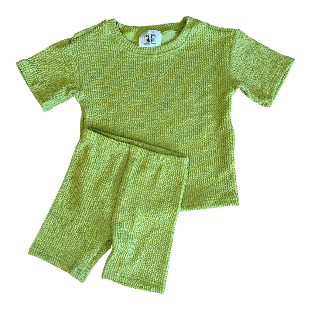 Wavy Ribbed Biker Set- Green