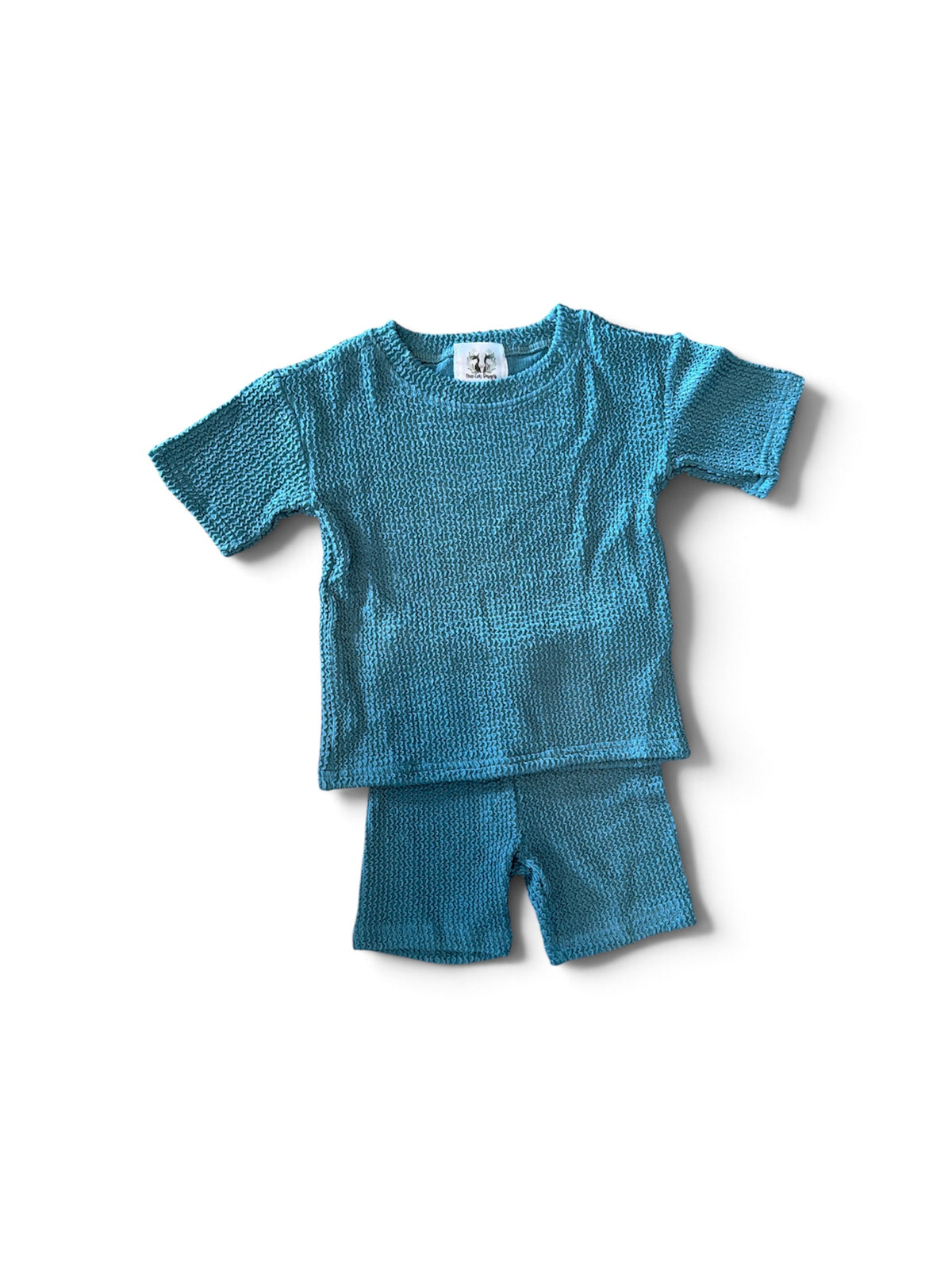 Wavy Ribbed Biker Set- Teal