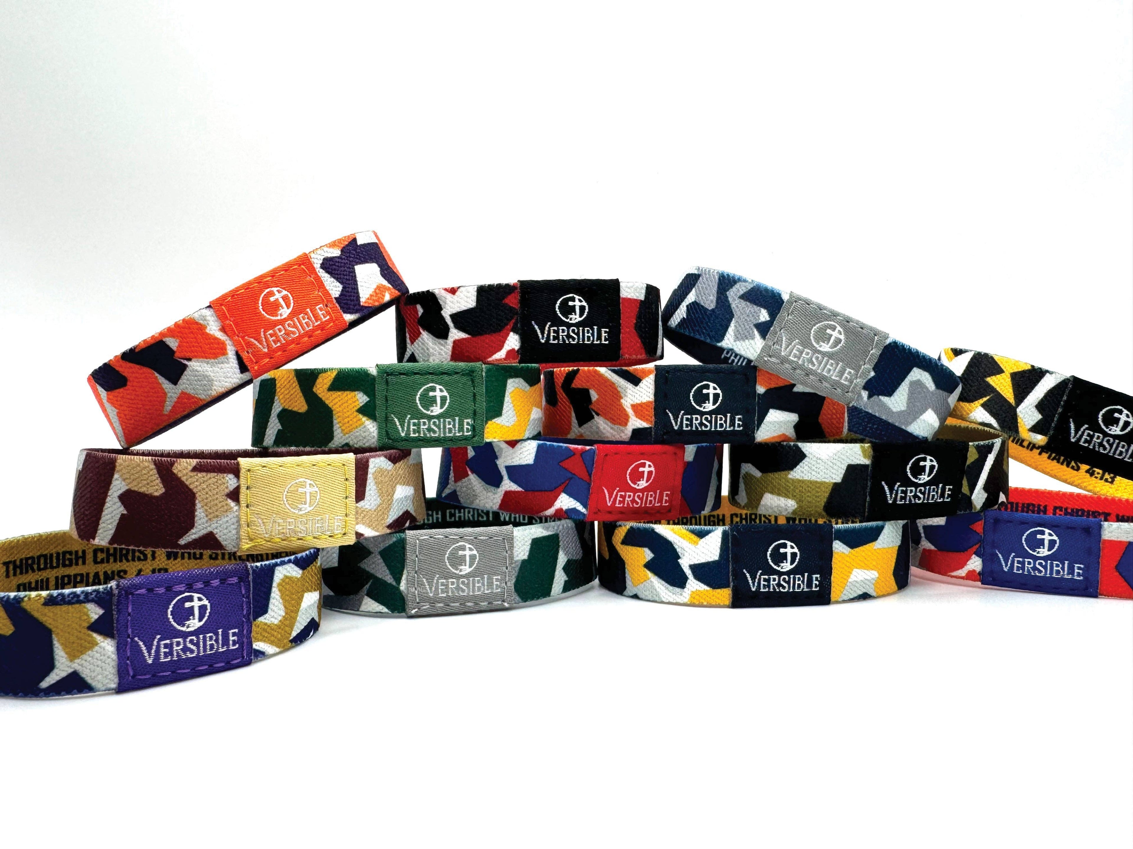 Versible® Wristbands - Team Camo / Philippians 4:13: Blue & White