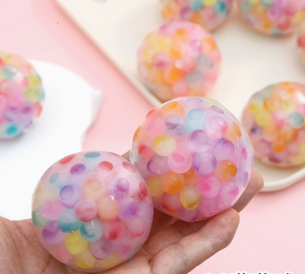 6.0cm Colorful Beaded Mesh Grape Squeeze Ball: Colorful