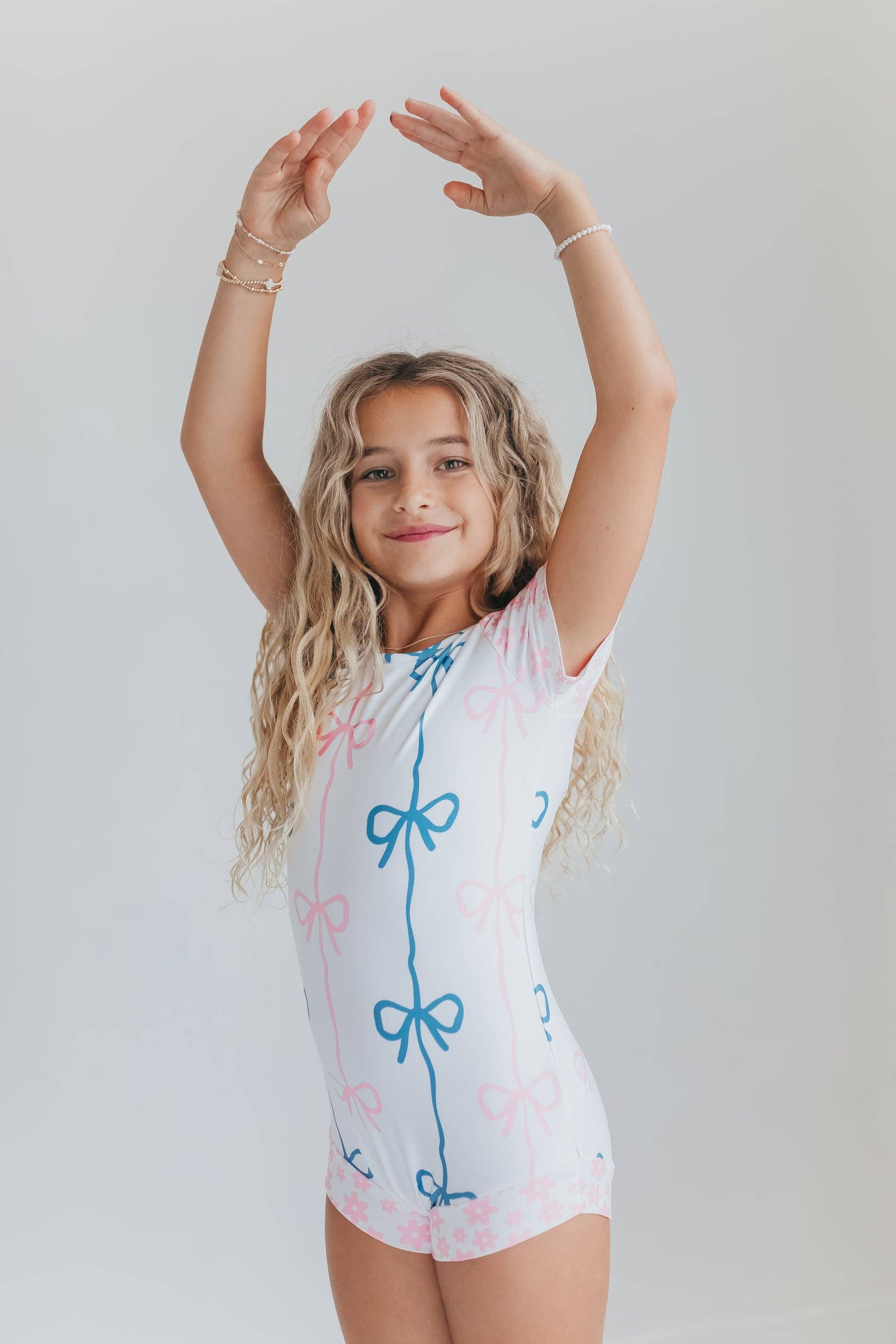 Pink & Blue Bow Shortie Leotard
