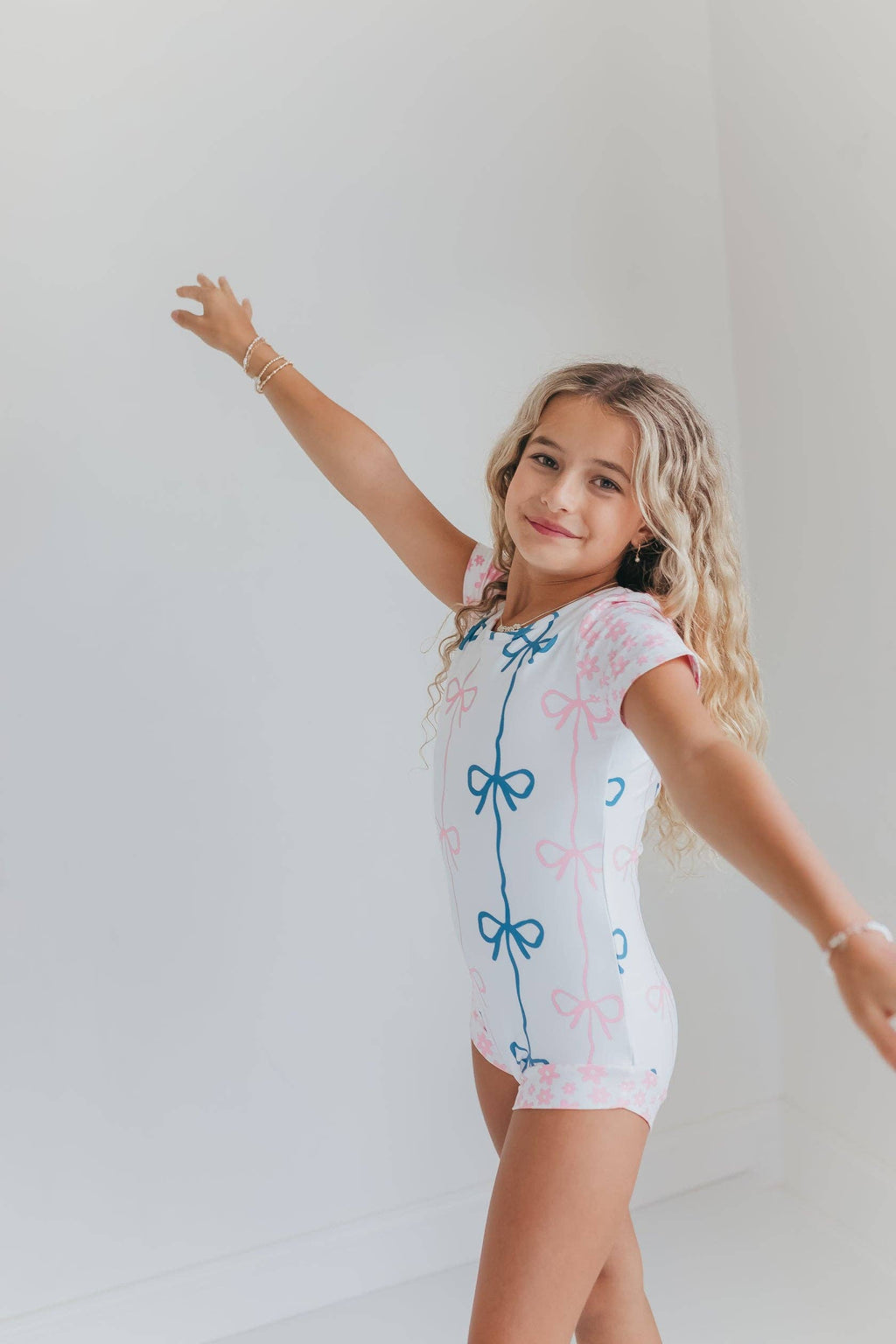Pink & Blue Bow Shortie Leotard