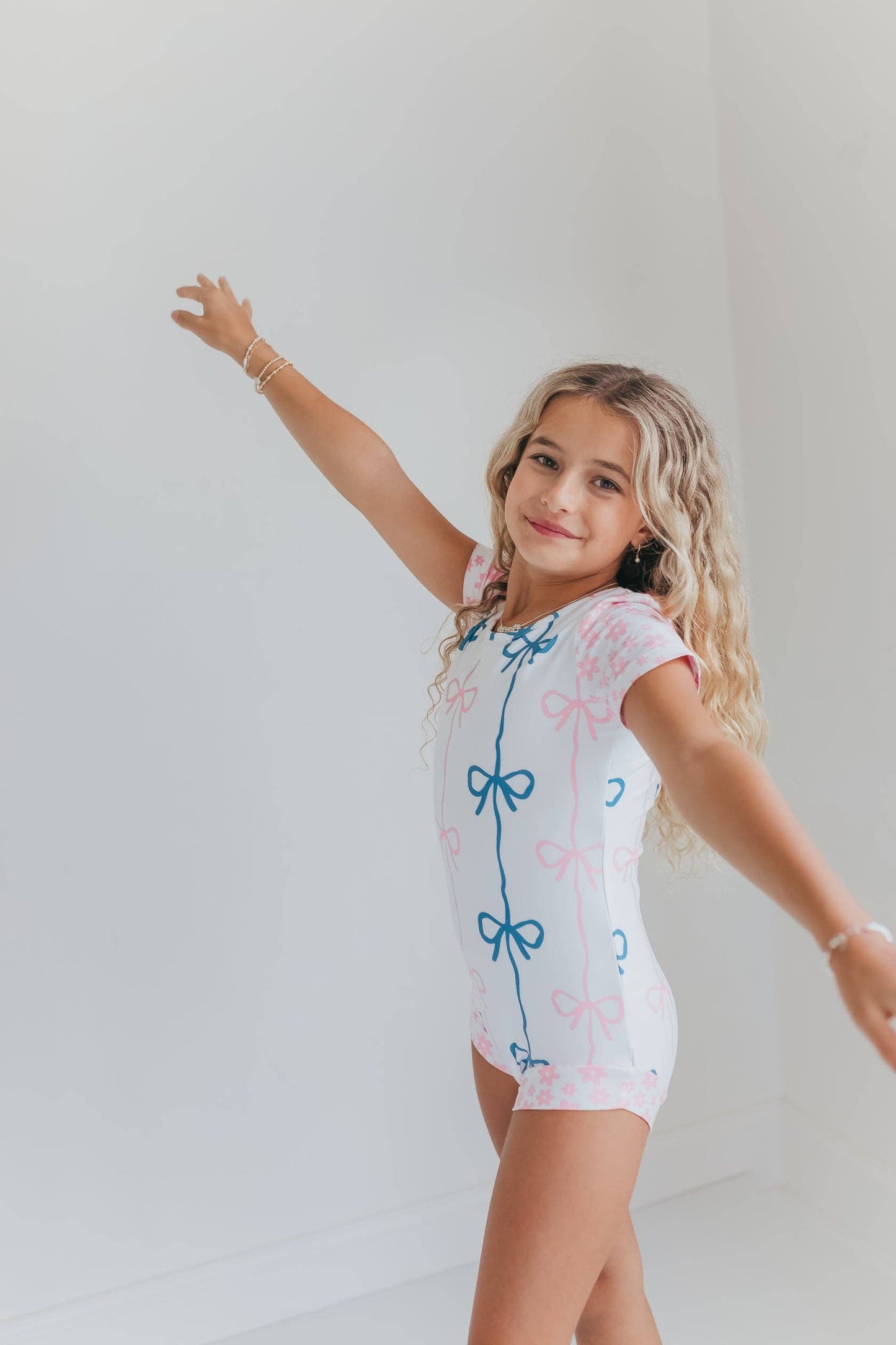 Pink & Blue Bow Shortie Leotard
