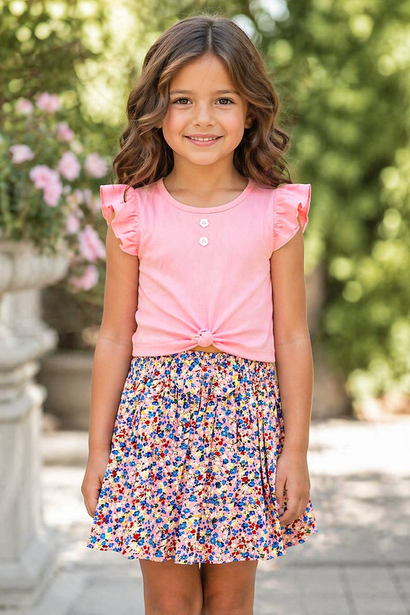 Girls Floral Skirt Set Top