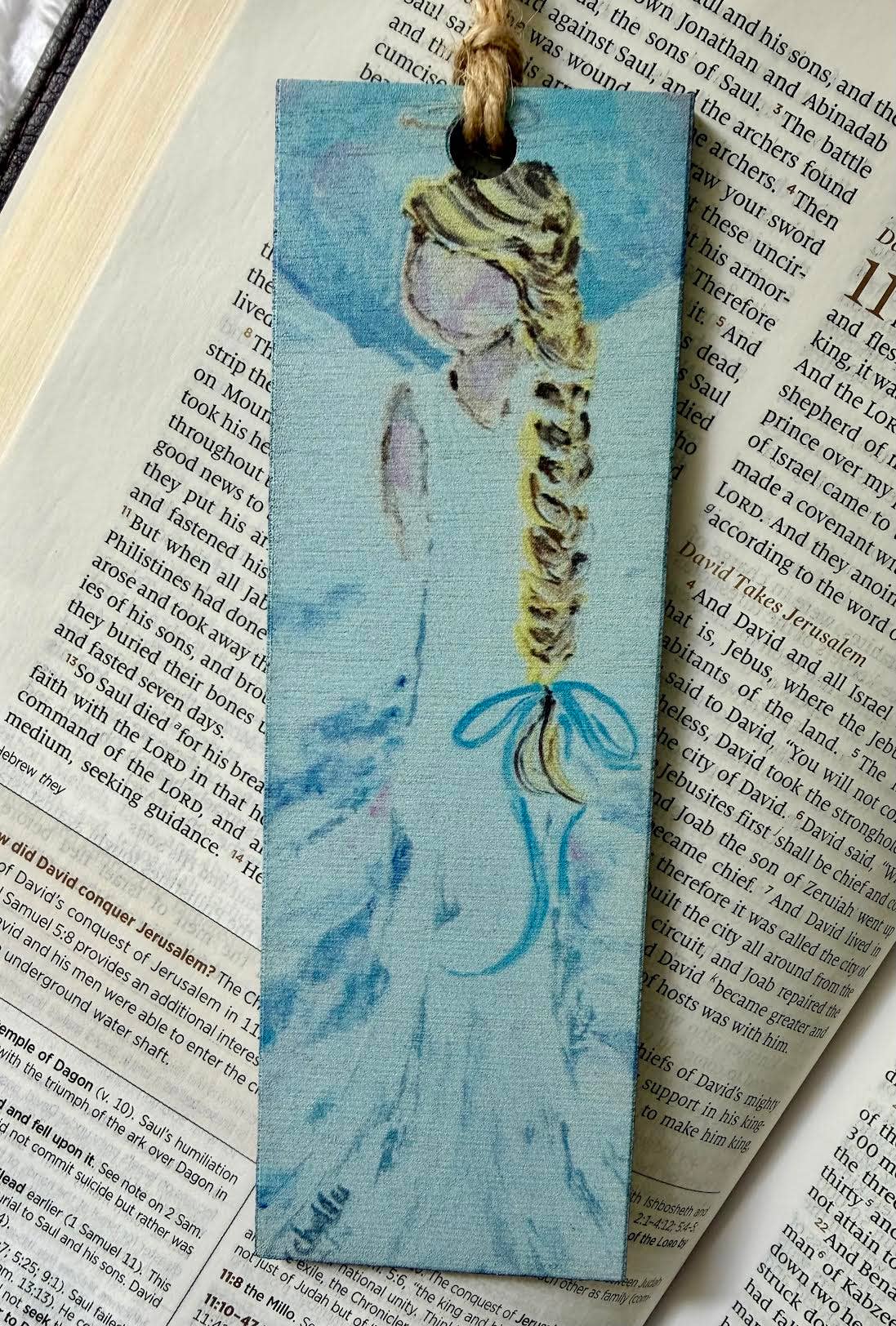 Wood Bookmark with Tassel: Blonde Angel