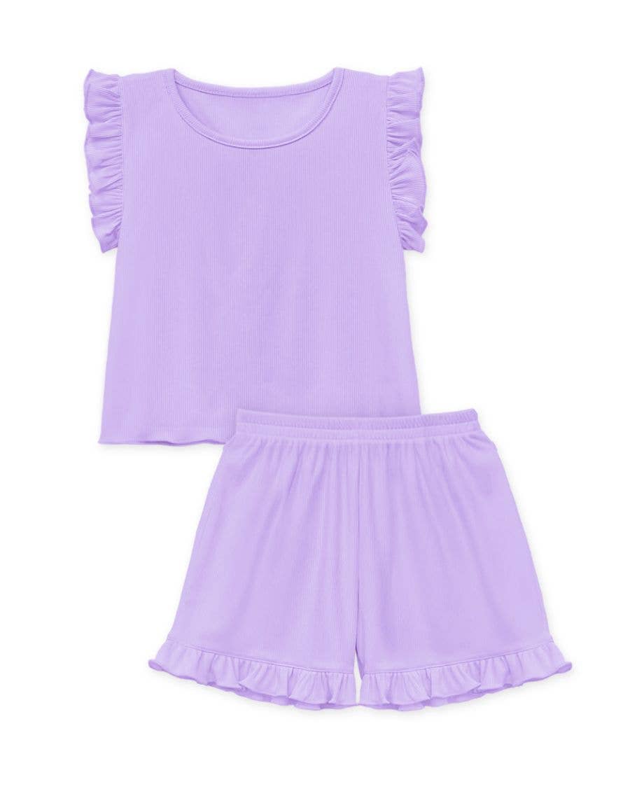 Girls Ribbed Short Set: Purple