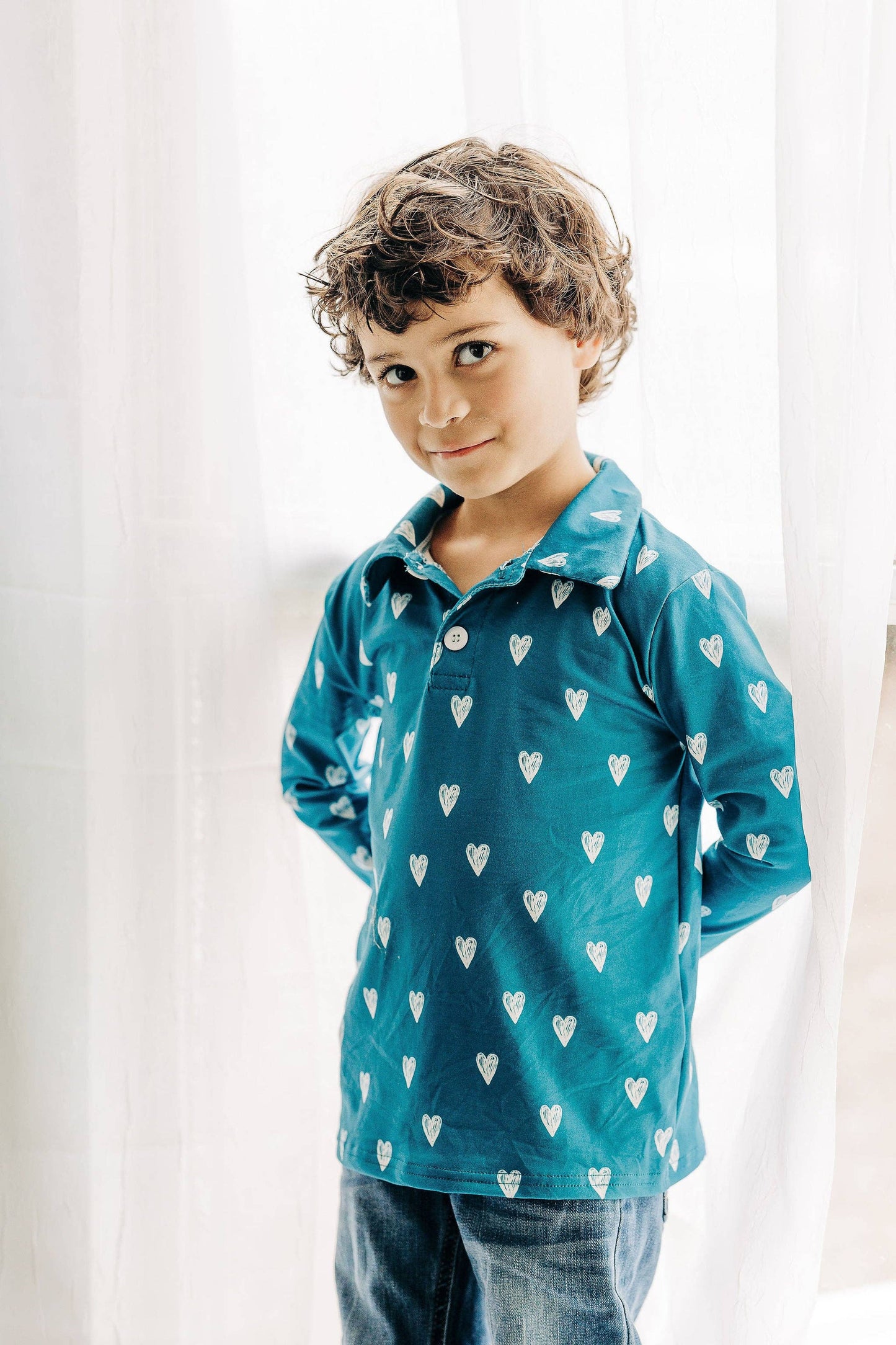 Boys Navy Sketch Hearts Shirt