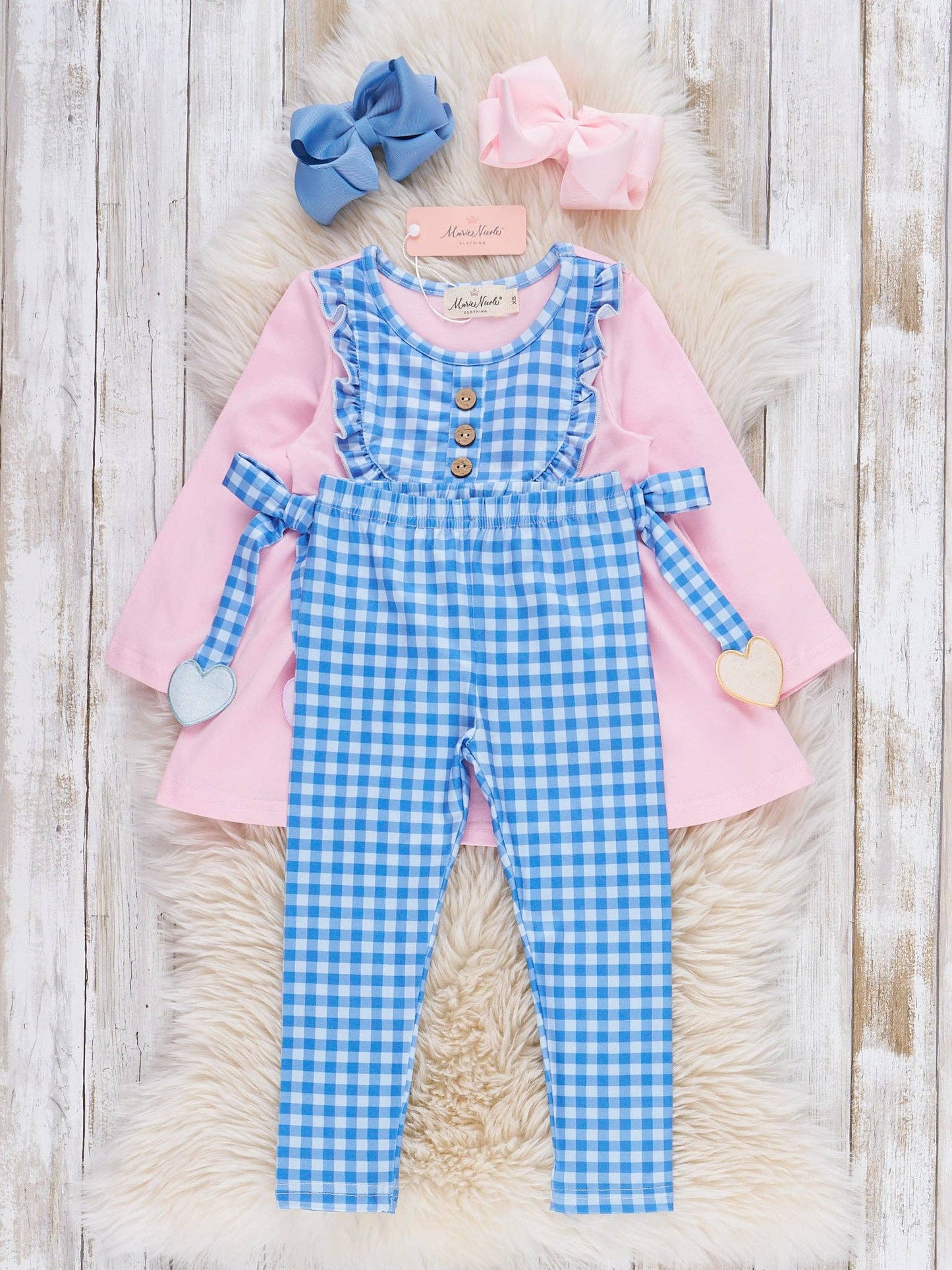 Heartstrings Bow Ruffle Plaid Outfit: 3XL(7yrs)
