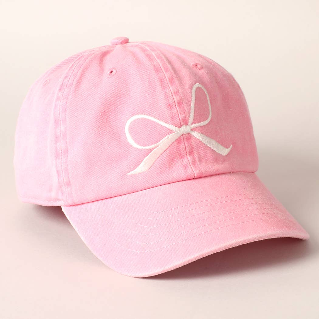 Bow Embroidered Cotton Baseball Cap: Black / One Size