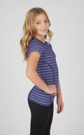 Girls Stripe Seamless Crewneck Short-Sleeves Everyday Tee : SKIPPER BLUE