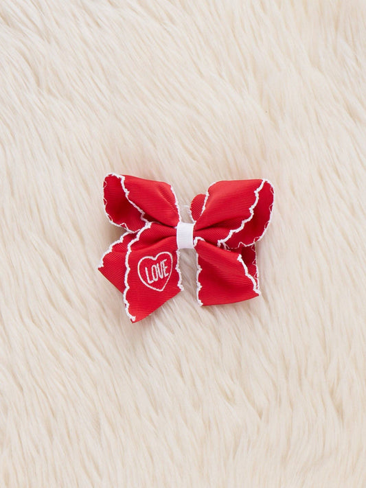 Sweetheart Scallop Embroidered Bow: OS