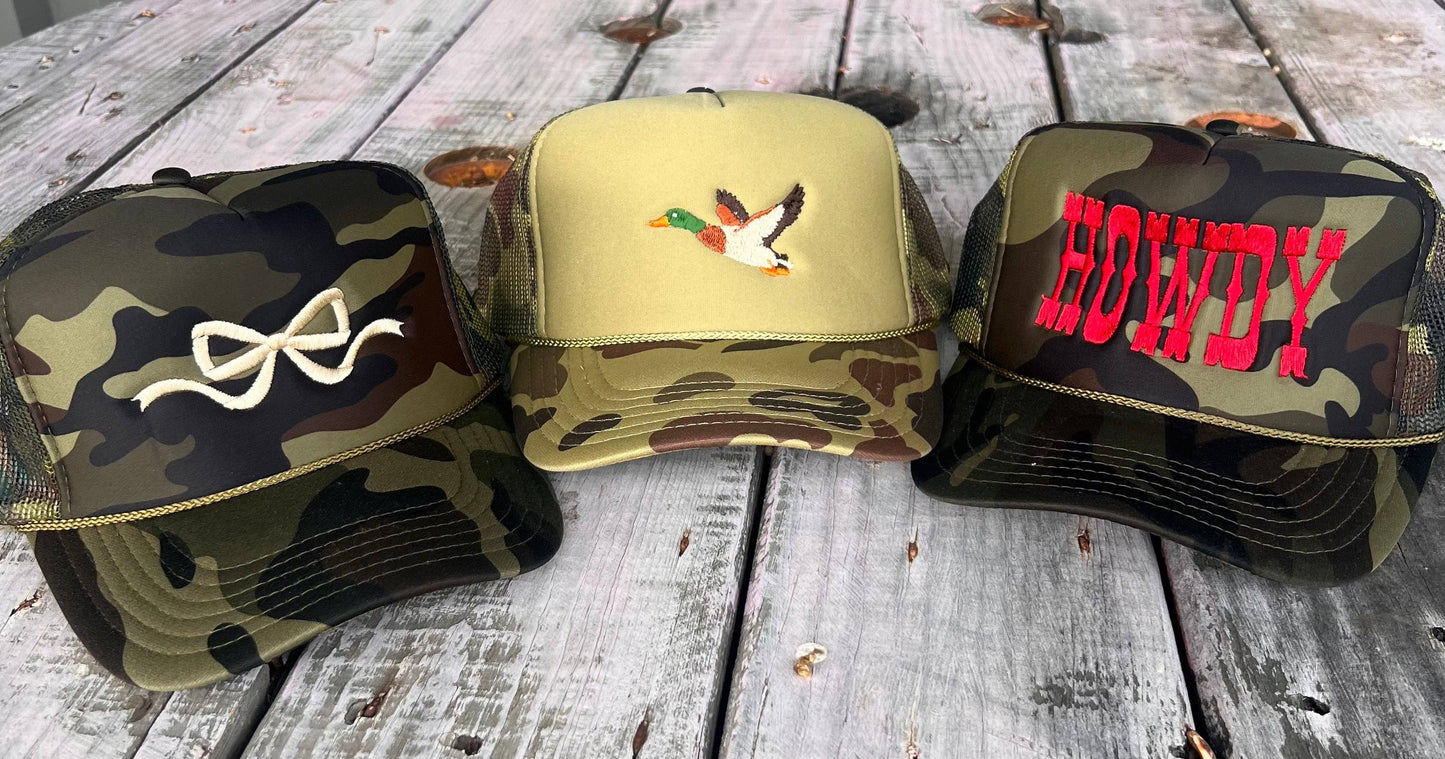 Coquette Bow Embroidery - Solid Camo Otto Trucker Hat