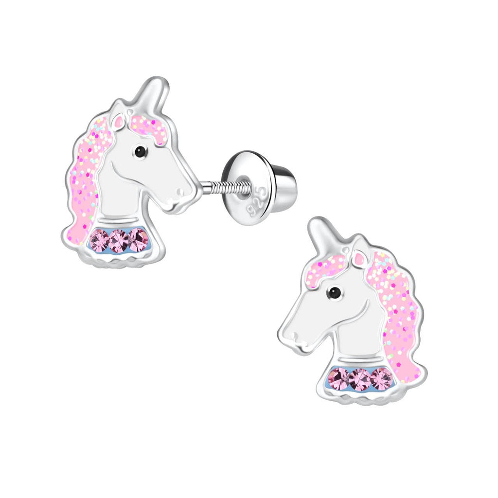Sterling Silver Girls Stardust Unicorn Earrings for Kids