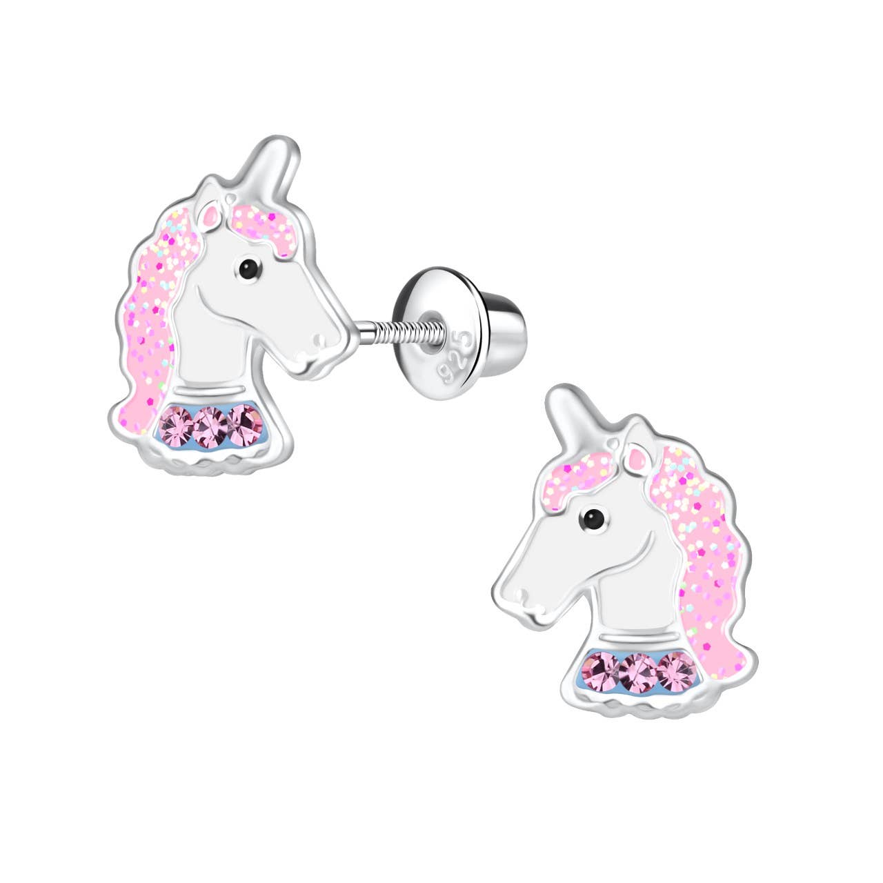 Sterling Silver Girls Stardust Unicorn Earrings for Kids