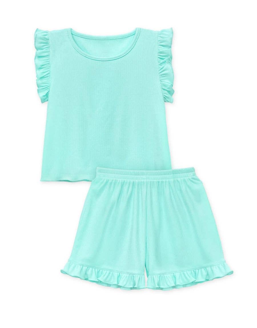 Girls Ribbed Short Set: Mint