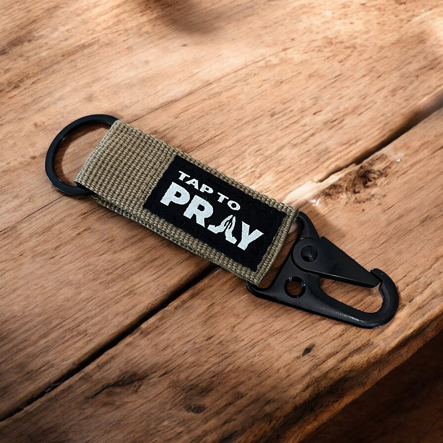 Tap To Pray™ - Tactical Carabiner Keychain: Tan