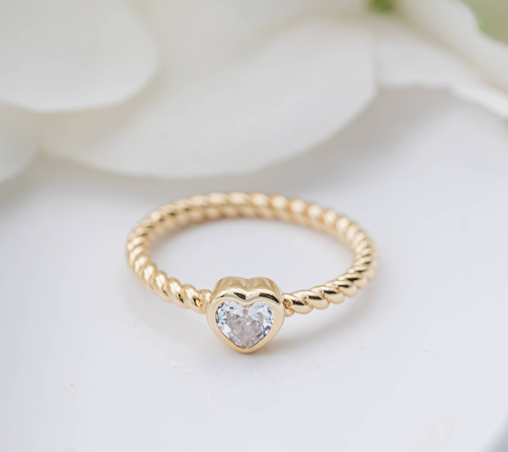 Gold-Plated Baby Ring - Silver Twisted Band w/Clear Heart
