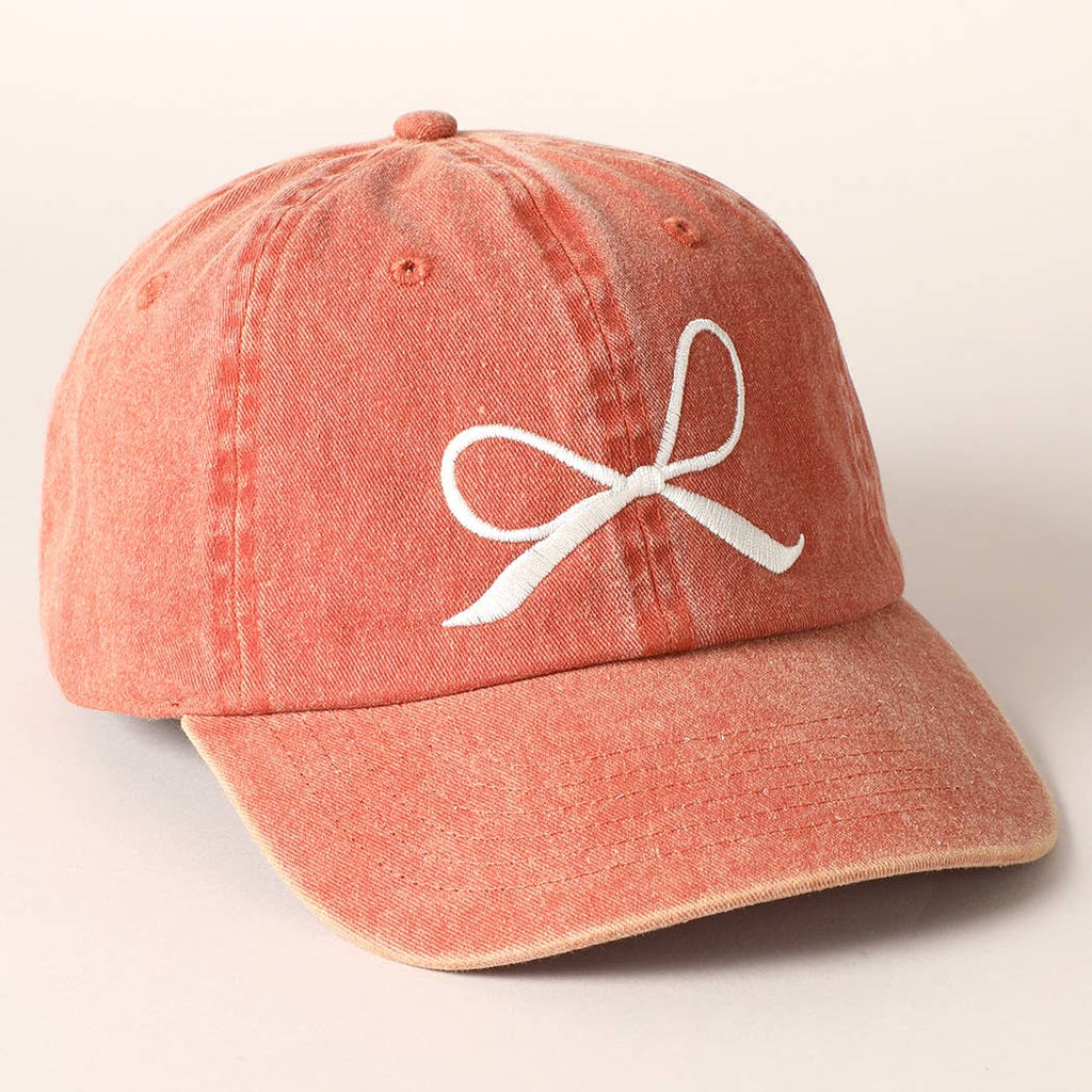 Bow Embroidered Cotton Baseball Cap: Black / One Size