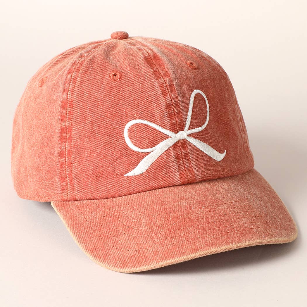 Bow Embroidered Cotton Baseball Cap: Black / One Size