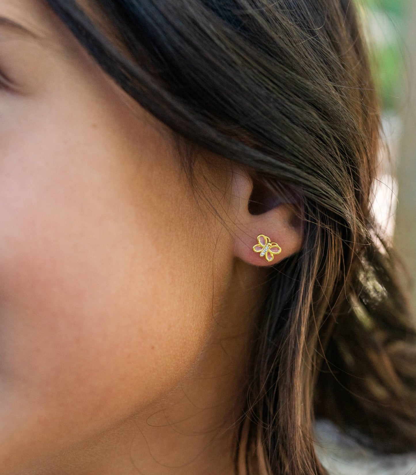14K Gold Plated Girls Screw-Back Pink Butterfly Earrings
