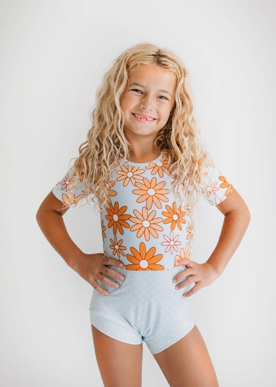 Blue Gray Retro Flower Leotard
