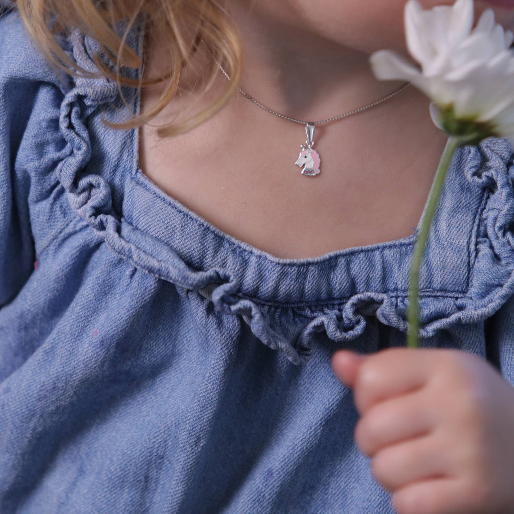 Sterling Silver Girls Stardust Unicorn Necklace for Kids: 14 inch