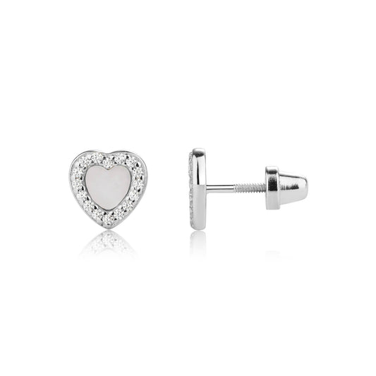 Sterling Silver Mother of Pearl Heart Earring Valentine Gift