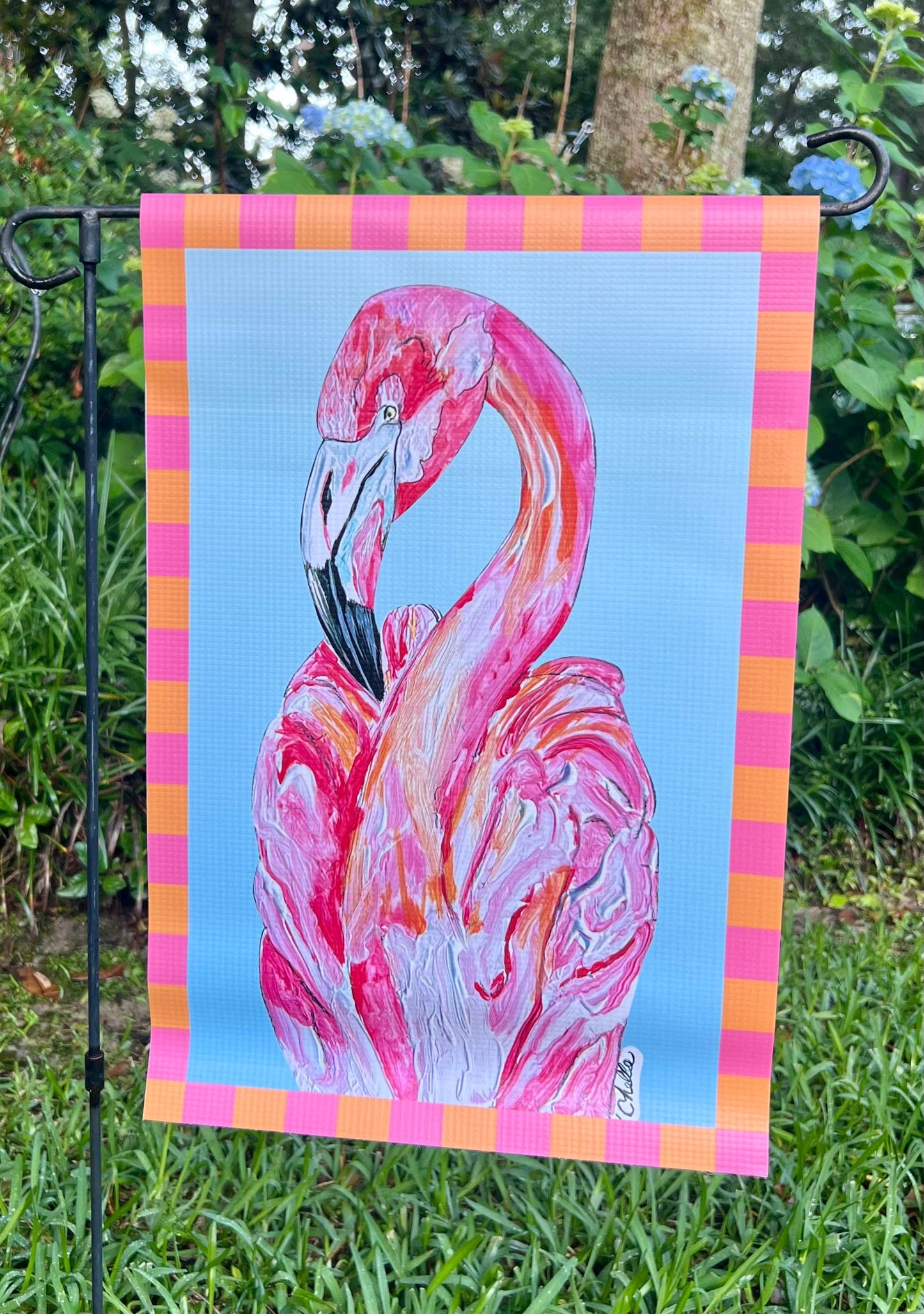 Garden Flag: Hallie the Flamingo