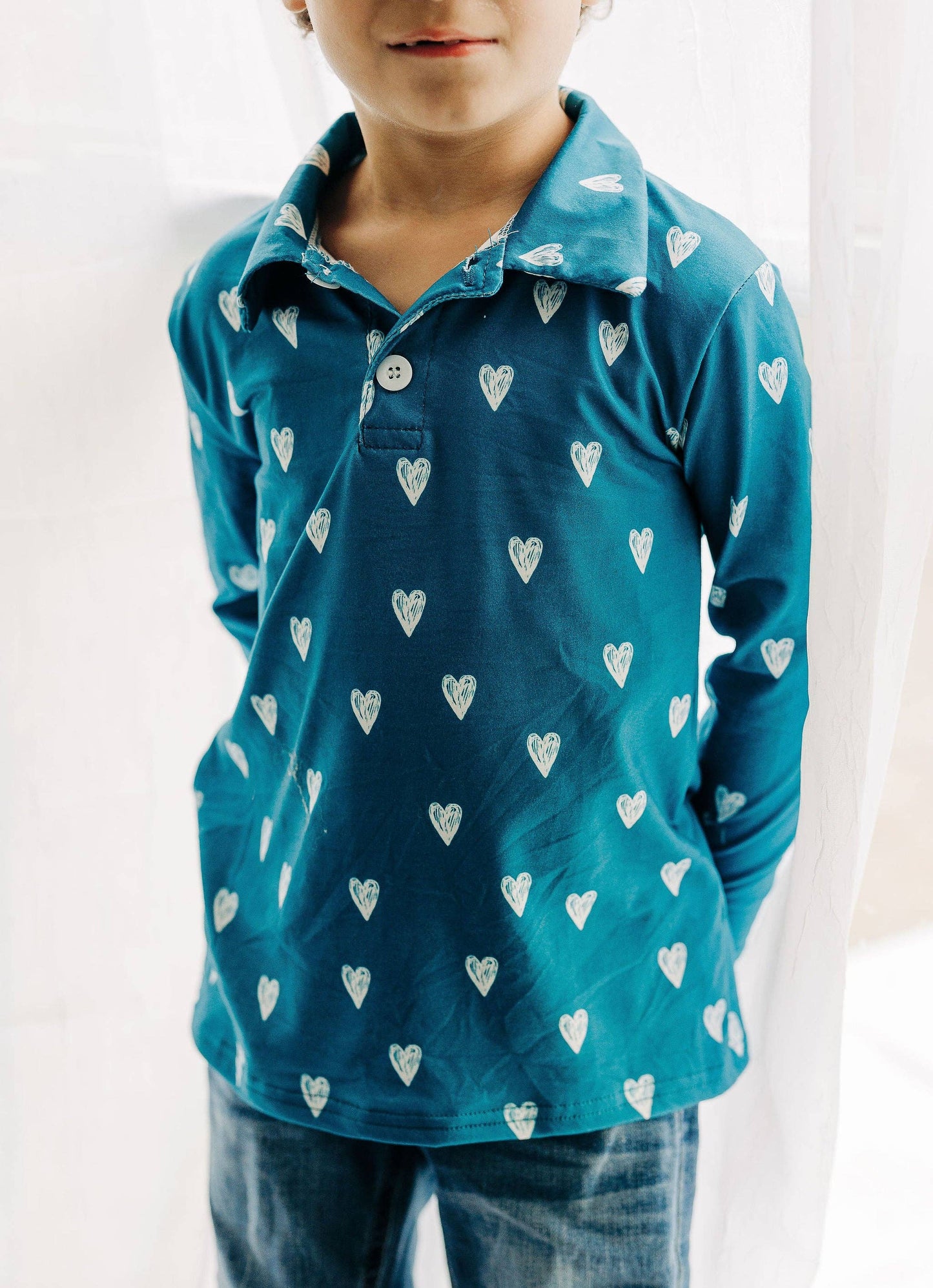 Boys Navy Sketch Hearts Shirt