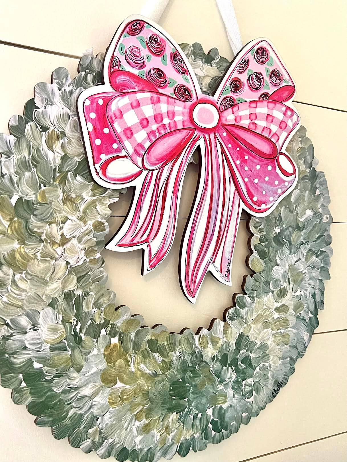 Interchangeable Boxwood Attachment : Handcrafted Pink Bow