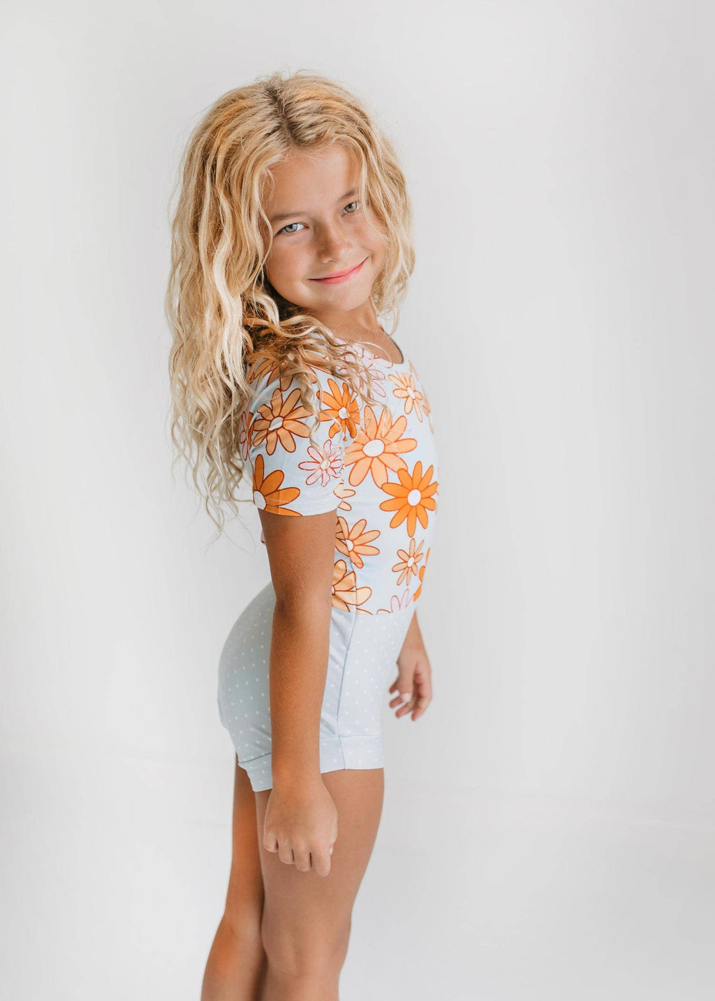 Blue Gray Retro Flower Leotard