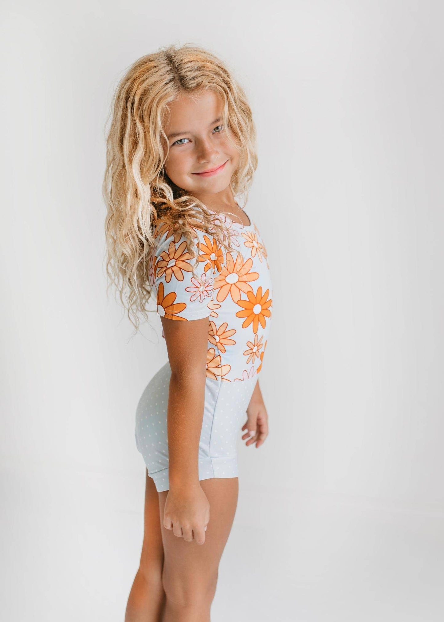 Blue Gray Retro Flower Leotard
