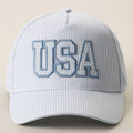 USA Embroidered Patch Gingham Stripe Trucker Hat: BLUE / One Size