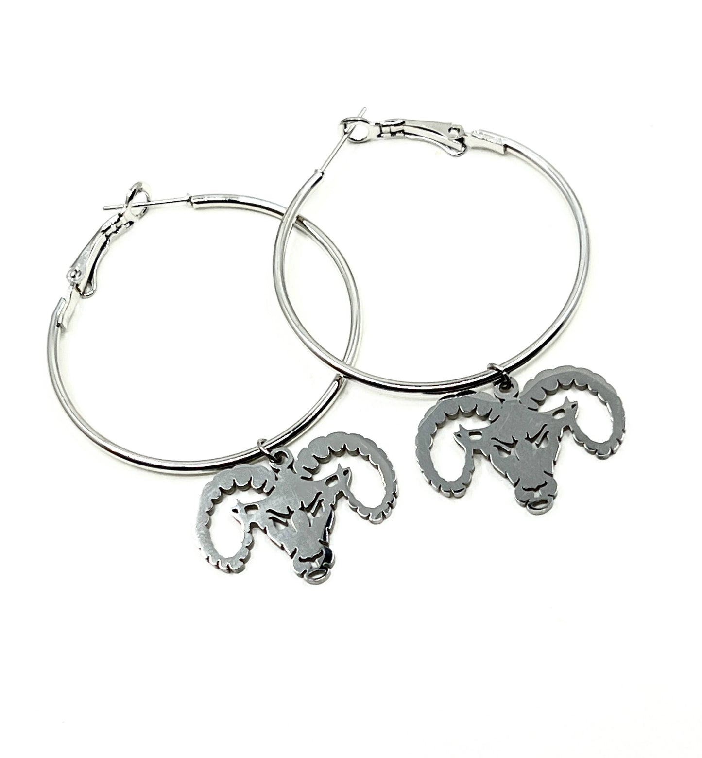 Ram Earrings Silver Hoop