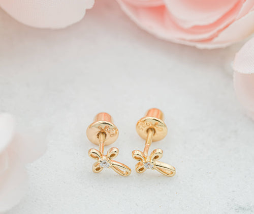 14K Gold-Plated Cross Earrings for Baptism or Communion Gift