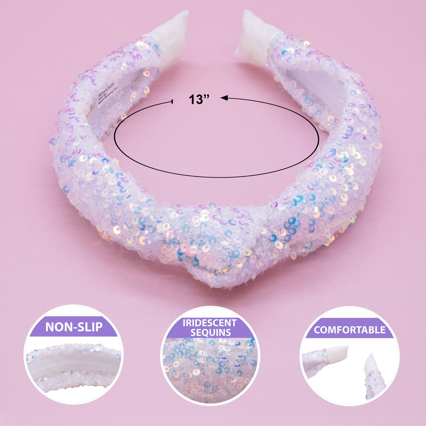 Kids Knot Headband - Rainbow Sequin White