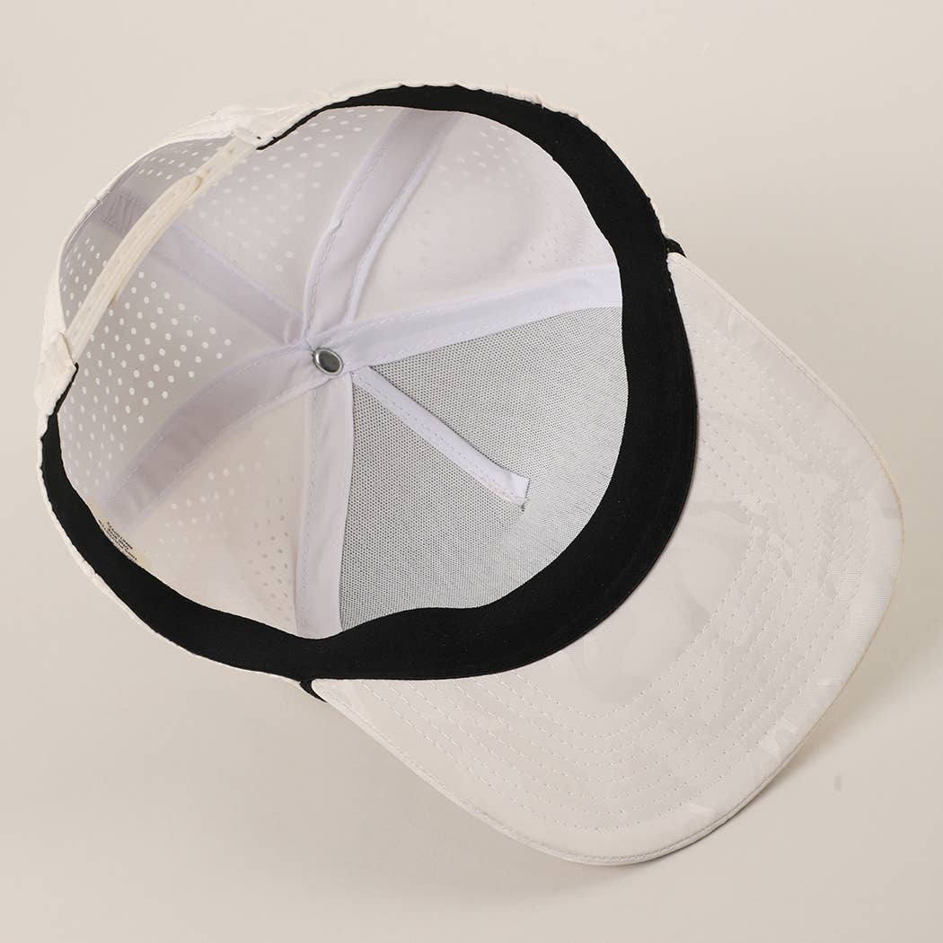White Camo 5 Panel Rope Strap Trucker Hat: LT GREY / One Size