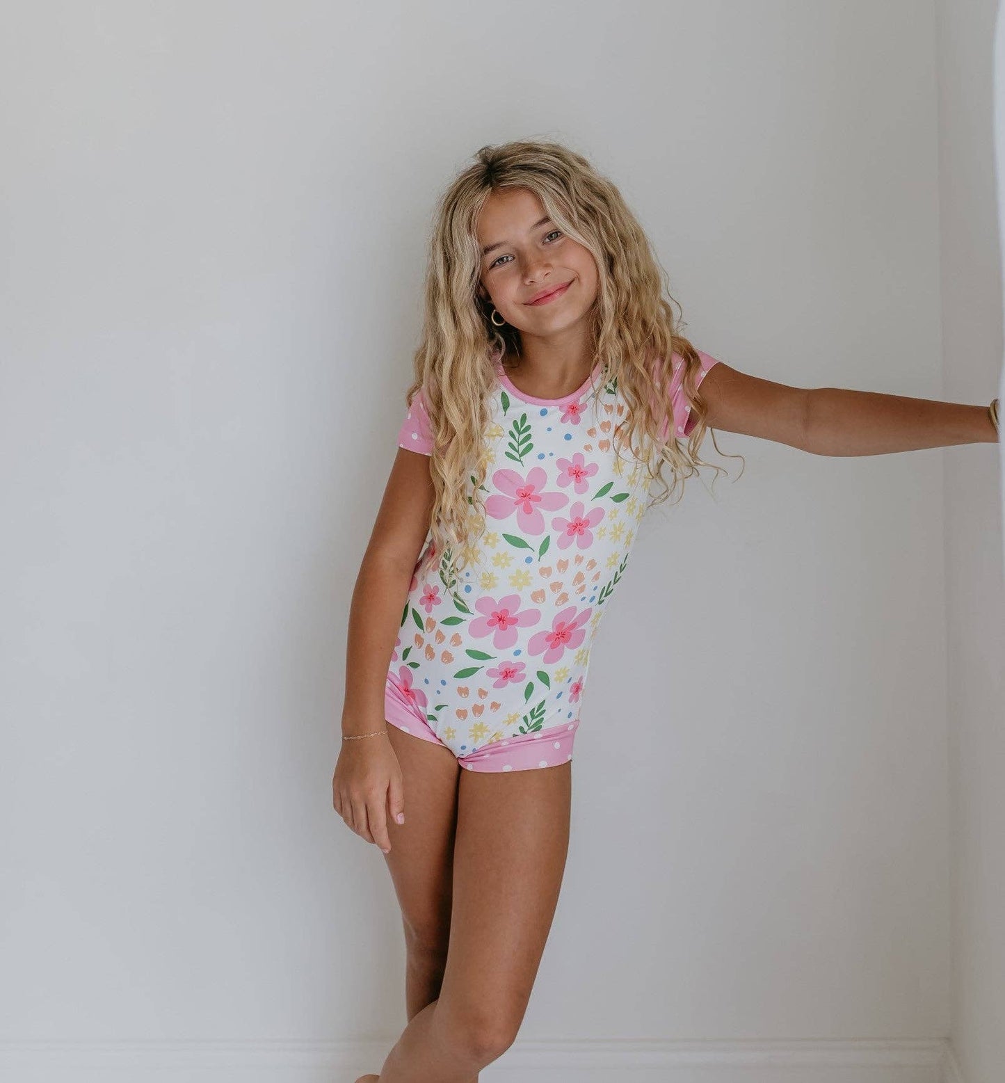 Pink & Yellow Floral Shortie Leotard
