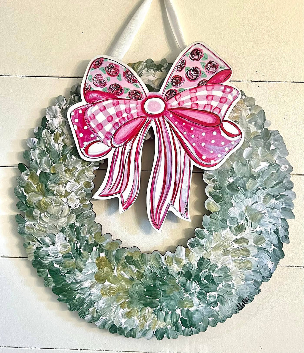 Interchangeable Boxwood Attachment : Handcrafted Pink Bow