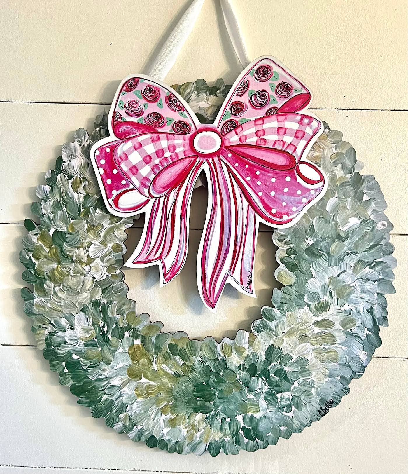 Interchangeable Boxwood Attachment : Handcrafted Pink Bow