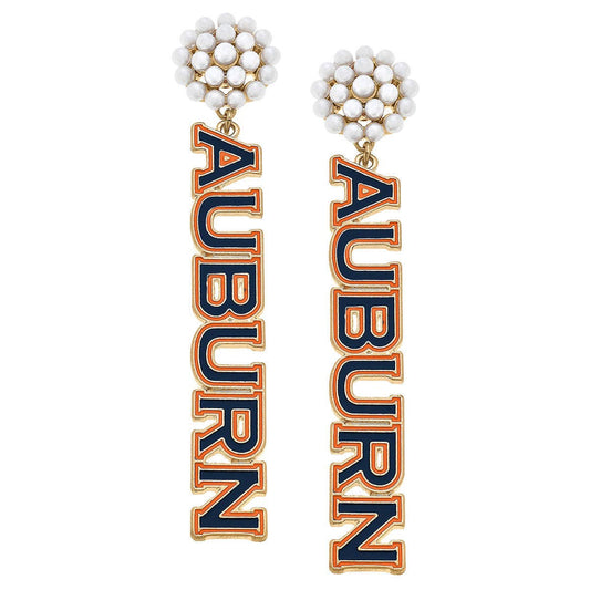 Auburn Tigers Pearl Cluster Outline Enamel Drop Earrings in