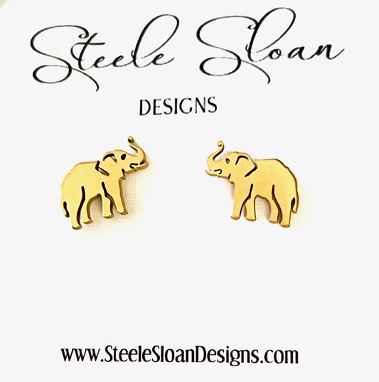 Cute Elephant Earrings, Gold Stud Elephant Earrings, Alabama