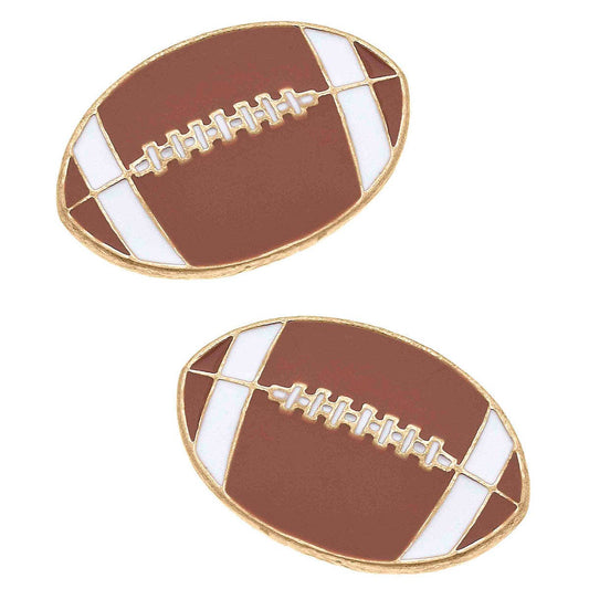 Football Enamel Stud Earrings in Brown