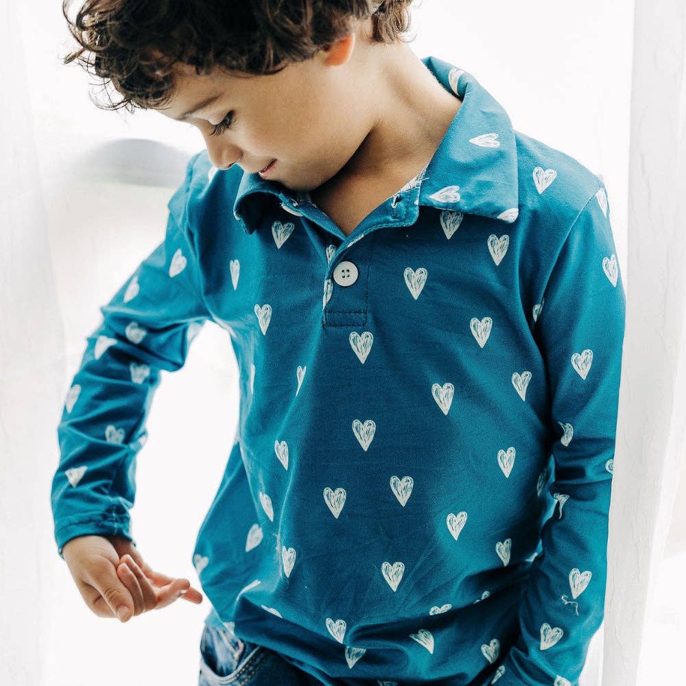 Boys Navy Sketch Hearts Shirt